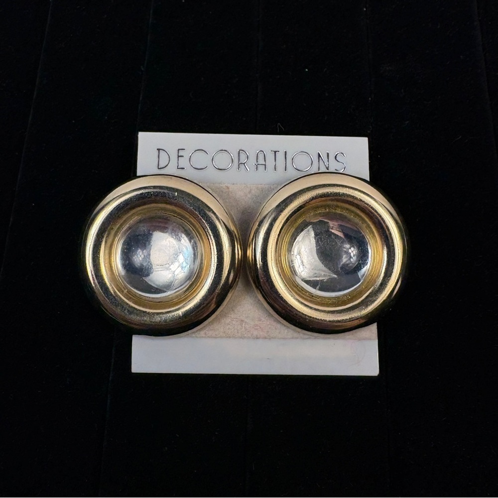 Vintage Two Tone Domed Earrings 80s 90s Costume Jewelry Statement